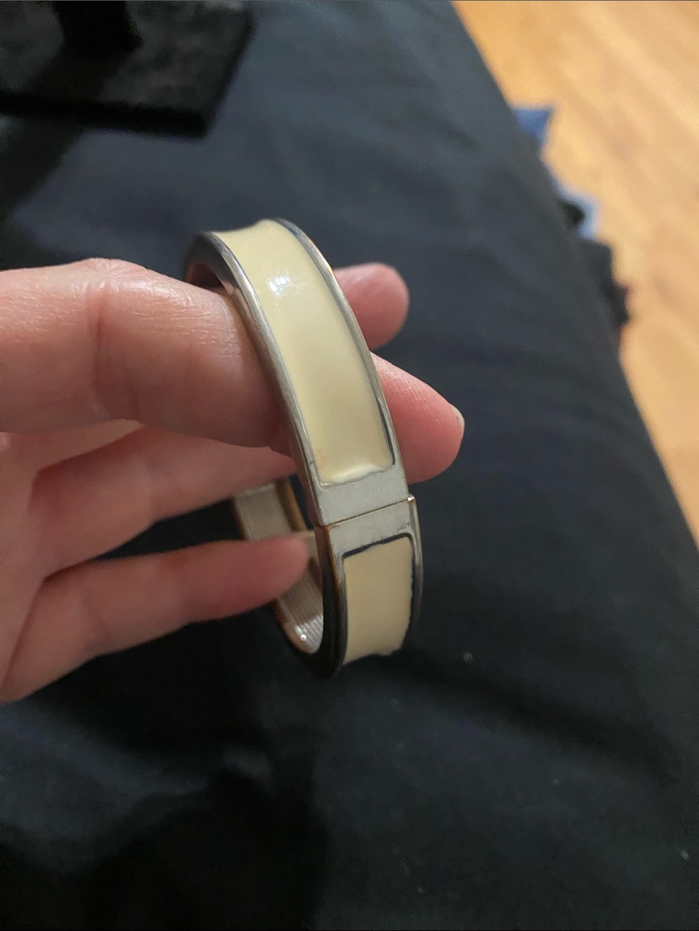 Cream Enamel Hinged Bangle Bracelet